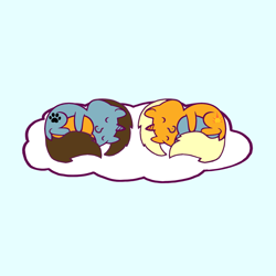 Size: 1200x1200 | Tagged: safe, artist:barpy, oc, oc only, oc:dawnflash, oc:pawsie hooves, species:pony, species:unicorn, barpy's sleeping ponies hugging a heart, cloud, cuddling, cute, female, hape, happy, heart, hug, male, romance, romantic, simple background, sleeping, smiling, straight, trace, weapons-grade cute
