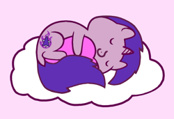 Size: 624x427 | Tagged: safe, artist:barpy, oc, oc only, oc:northern flame, species:pony, species:unicorn, barpy's sleeping ponies hugging a heart, cloud, cuddling, cute, hape, happy, heart, hug, male, simple background, sleeping, smiling, solo