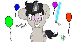 Size: 1366x768 | Tagged: safe, artist:raulixevergreen, species:pony, species:unicorn, birthday, crossover, lightsaber, magic, simple background, smiling, solo, star wars, transparent background, weapon