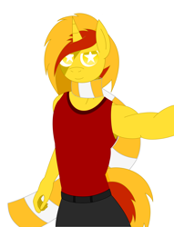 Size: 3600x4700 | Tagged: safe, artist:visionwing, oc, oc only, oc:lucky dice, species:anthro, species:pony, species:unicorn, clothing, scarf, selfie, shirt, simple background, smiley face, white background