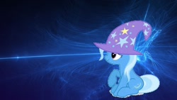 Size: 1280x720 | Tagged: safe, artist:creativa-artly01, edit, edited screencap, screencap, character:trixie, species:pony, species:unicorn, clothing, female, hat, mare, needs more jpeg, wallpaper, wallpaper edit