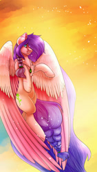 Size: 1080x1920 | Tagged: safe, artist:dinkydoolove, oc, oc only, oc:daisy emerald, species:pegasus, species:pony, big wings, braid, female, large mane, mare, pegasus oc, solo, wings