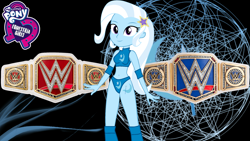 Size: 1920x1080 | Tagged: safe, artist:marcusvanngriffin, character:trixie, my little pony:equestria girls, confident, cute, equestria girls logo, logo, photoshop, sports, wrestling, wwe, wwe championship
