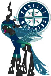 Size: 980x1470 | Tagged: safe, artist:davidpinskton117, edit, editor:princessember2019, character:queen chrysalis, species:changeling, baseball, clothing, female, hat, jersey, mlb, seattle mariners, simple background, solo, sports, transparent background, vector, vector edit
