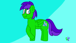 Size: 1366x768 | Tagged: safe, artist:raulixevergreen, oc, oc:raulix evergreen, species:pegasus, species:pony, g4, blushing, crossed legs, cute, happy, male, redesign, solo, stallion, standing
