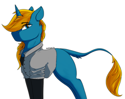 Size: 2511x1999 | Tagged: safe, artist:flashnoteart, oc, oc only, oc:flashnote, species:pony, species:unicorn, g4, clothing, eye clipping through hair, eyebrows, eyebrows visible through hair, jacket, simple background, solo, white background