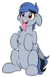 Size: 2016x3000 | Tagged: safe, artist:eisky, oc, oc only, oc:acela, species:pegasus, species:pony, g4, behaving like a dog, chest fluff, cute, floppy ears, hooves on chest, looking up, panting, simple background, sitting, smiling, solo, tongue out, transparent background, uvula, weapons-grade cute
