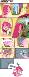 Size: 1280x3331 | Tagged: safe, artist:saturdaymorningproj, character:apple bloom, character:gummy, character:pinkie pie, character:scootaloo, character:sweetie belle, species:pony, g4, breaking the fourth wall, comic, cutie mark crusaders, fitzgerald, nope, spider, window