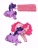 Size: 1536x2048 | Tagged: safe, artist:missusmousse, character:pinkie pie, character:twilight sparkle, species:alicorn, species:earth pony, species:pony, ship:twinkie, g4, blushing, dialogue, eyes closed, heart, kiss on the cheek, leonine tail, shipping