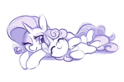 Size: 1500x991 | Tagged: safe, artist:dawnfire, character:rarity, character:sweetie belle, species:pony, species:unicorn, g4, cute, eyes closed, sisters, smiling