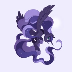 Size: 2000x2000 | Tagged: safe, artist:drtuo4, character:princess luna, species:alicorn, species:pony, g4, flying, galaxy mane, simple background, solo, windswept mane
