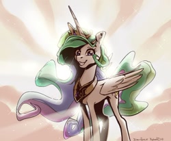 Size: 994x821 | Tagged: safe, artist:dawnfire, artist:nadnerbd, character:princess celestia, species:alicorn, species:pony, g4, looking at you, smiling, solo, sun ray