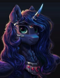 Size: 1280x1648 | Tagged: safe, artist:rysunkowasucharia, character:princess luna, species:alicorn, species:pony, g4, bust, horn ring, looking at you, portrait, regalia, simple background, solo