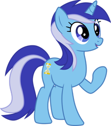 Size: 1280x1440 | Tagged: safe, artist:cloudyglow, artist:parclytaxel, artist:s-class-destroyer, character:minuette, species:pony, species:unicorn, g4, color edit, open mouth, raised hoof, simple background, smiling, transparent background, vector, vector edit