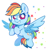 Size: 818x876 | Tagged: safe, artist:yokokinawa, character:rainbow dash, species:pegasus, species:pony, g4, chibi, cute, flying, looking up, open mouth, raised hoof, smiling, solo, spread wings, white background, wings