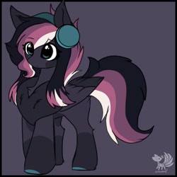 Size: 1500x1500 | Tagged: safe, artist:kitsumebutterfy, oc, oc only, oc:stella mirage, species:pegasus, species:pony, g4, cute, fluffy, folded wings, head tilt, headphones, simple background, solo