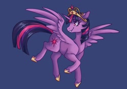 Size: 3000x2100 | Tagged: safe, artist:flaming_trash, character:twilight sparkle, character:twilight sparkle (alicorn), species:alicorn, species:pony, g4, looking back, regalia, simple background, smiling, solo, spread wings, tiara, wings