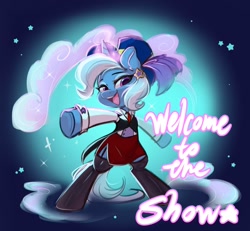 Size: 1020x942 | Tagged: safe, artist:oofycolorful, character:trixie, species:pony, species:unicorn, g4, magician outfit, smoke, solo, standing