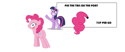 Size: 1280x535 | Tagged: safe, artist:aeonkrow, artist:mrkat7214, artist:s-class-destroyer, character:pinkie pie, character:twilight sparkle, species:alicorn, species:earth pony, species:pony, g4, board, butt, embarrassed, game, grin, looking back at you, pinned, raised hoof, rear view, tail, teeth, vector, vector edit