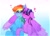 Size: 2048x1484 | Tagged: safe, artist:aaa-its-spook, character:rainbow dash, character:twilight sparkle, character:twilight sparkle (alicorn), species:alicorn, species:pegasus, species:pony, ship:twidash, g4, blushing, chest fluff, colored hooves, cute, ear fluff, eyebrows, eyebrows visible through hair, eyes closed, female, floppy ears, gradient background, heart, hooves, leg fluff, mare, raised hoof, simple background, sitting, smiling, wing fluff, winghug, wings