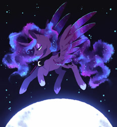 Size: 1024x1110 | Tagged: safe, artist:polkadot-creeper, character:princess luna, species:alicorn, species:pony, g4, moon, ponies in space, profile, solo, space, stars, two toned wings