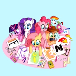 Size: 1000x1000 | Tagged: safe, artist:docwario, character:applejack, character:fluttershy, character:pinkie pie, character:rainbow dash, character:rarity, character:spike, character:twilight sparkle, species:alicorn, species:dragon, species:earth pony, species:pegasus, species:pony, species:unicorn, g4, drawing, mane six, simple background