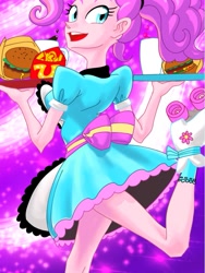Size: 745x993 | Tagged: safe, artist:dadss_rootbeer, character:pinkie pie, species:eqg human, episode:coinky-dink world, g4, my little pony: equestria girls, food, looking back, roller skates, server pinkie pie, waitress