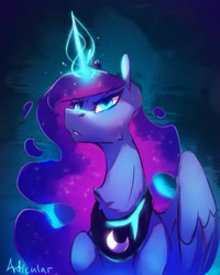 Size: 851x1065 | Tagged: safe, artist:anticular, character:princess luna, species:alicorn, species:pony, g4, angry, galaxy mane, glowing horn, magic, solo