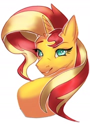 Size: 1591x2196 | Tagged: safe, artist:zekrumy, character:sunset shimmer, species:pony, species:unicorn, g4, bust, looking at you, pretty, solo, white background