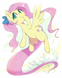 Size: 2270x2822 | Tagged: safe, artist:nendo, character:fluttershy, species:pegasus, species:pony, g4, flying, hairpin, looking at you, raised hoof, simple background, smiling, smug, solo, spread wings, wings