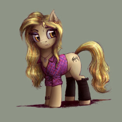 Size: 1344x1344 | Tagged: safe, artist:magfen, oc, oc only, oc:sweet amber, species:earth pony, species:pony, g4, clothing, leg warmers, long hair, looking sideways, pendant, shadow, shirt, simple background, solo