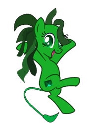 Size: 466x648 | Tagged: safe, artist:angellight-bases, artist:s-class-destroyer, base used, oc, oc:emerald ember, species:earth pony, species:pony, g4, airborne, cheering, green, happy, jumping, open mouth, original character do not steal, raised hoof, raised leg, raised tail, simple background, transparent background