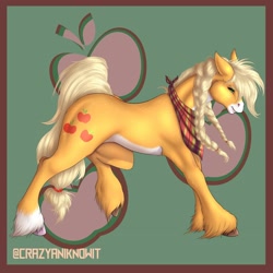 Size: 1280x1280 | Tagged: safe, artist:crazyaniknowit, character:applejack, species:earth pony, species:pony, g4, bandana, braided pigtails, horse, simple background, solo