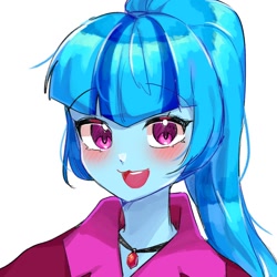 Size: 1000x1000 | Tagged: safe, artist:kkotnim, character:sonata dusk, species:eqg human, g4, blushing, bust, looking at you, open mouth, pendant, smiling, solo, white background