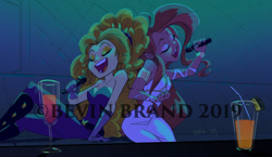 Size: 1280x740 | Tagged: safe, artist:bevin brand, character:adagio dazzle, oc, oc:mezma, species:eqg human, g4, my little pony:equestria girls, commission, microphone, obtrusive watermark, official fan art, watermark