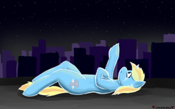 Size: 3840x2400 | Tagged: safe, artist:skydreams, oc, oc:skydreams, species:pony, species:unicorn, g4, crying, female, lying down, mare, night, night sky, painting, sky, solo, stars, vent art, white outline