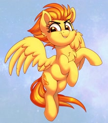 Size: 2113x2400 | Tagged: safe, artist:thegamblehorse, character:spitfire, species:pegasus, species:pony, g4, flying, looking at you, simple background, smiling, smug, solo, spread wings, wings