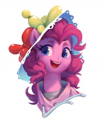 Size: 1518x1811 | Tagged: safe, artist:luciferamon, character:pinkie pie, species:earth pony, species:pony, g4, balloon, clothing, hat, smiling, solo