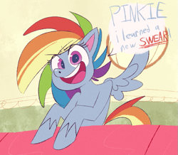 Size: 615x536 | Tagged: safe, artist:klezmer, character:rainbow dash, species:pegasus, species:pony, g4, dialogue, excited, solo