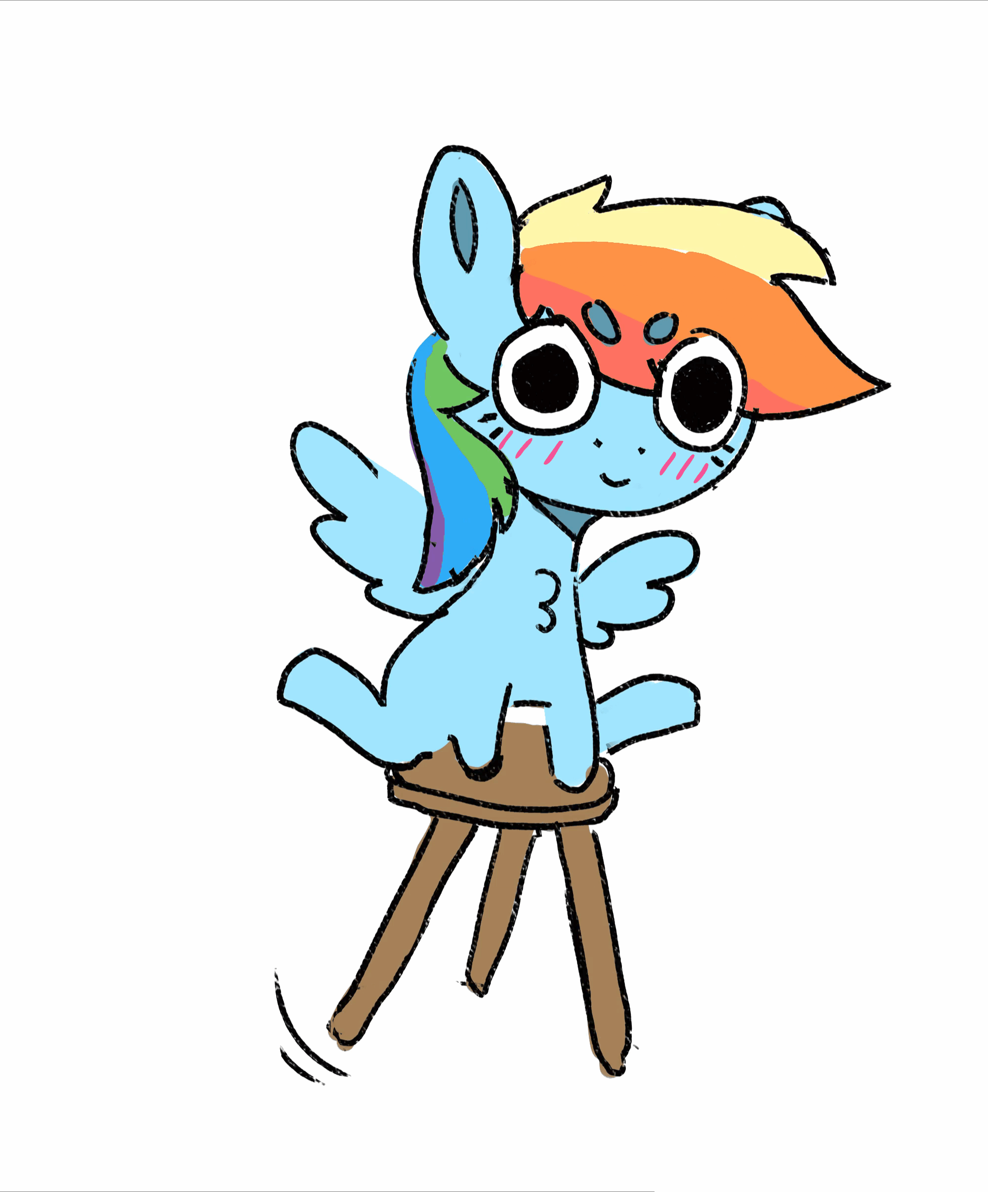 Size: 2000x2411 | Tagged: safe, artist:dino_horse, editor:renderpoint, character:rainbow dash, species:pegasus, species:pony, episode:testing testing 1-2-3, g4, my little pony: friendship is magic, animated, blushing, chibi, cute, dashabetes, gif, solo, stooldash