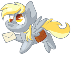 Size: 1400x1200 | Tagged: safe, artist:zoiby, character:derpy hooves, species:pegasus, species:pony, g4, bag, derp, feathered wings, feathers, female, flying, mail, mare, simple background, solo, spread wings, tail, transparent background, wings