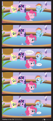 Size: 1420x3220 | Tagged: safe, artist:dm29, character:fluttershy, character:pinkie pie, character:rainbow dash, character:twilight sparkle, species:earth pony, species:pegasus, species:pony, species:unicorn, g4, bath, bubble, comic, confetti, fart, female, group, horn, hot tub, jacuzzi, mare, mythological species, water