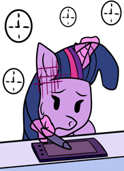 Size: 1440x1980 | Tagged: safe, artist:superhypersonic2000, character:twilight sparkle, species:pony, species:unicorn, g4, clock, drawing, female, glowing, glowing horn, horn, mare, solo, stylus, tablet, telekinesis