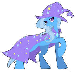 Size: 2040x1936 | Tagged: safe, artist:raponee, character:trixie, species:pony, species:unicorn, g4, clothing, smiling, solo, starry cape, starry hat