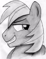 Size: 2623x3360 | Tagged: safe, artist:zeronitroman, character:big mcintosh, species:earth pony, species:pony, g4, black and white, bust, freckles, grayscale, grin, high res, male, monochrome, solo, stallion, traditional art