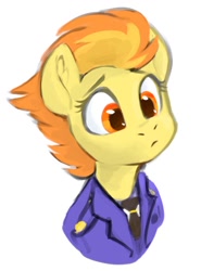 Size: 889x1200 | Tagged: safe, artist:dimfann, character:spitfire, species:pegasus, species:pony, g4, clothing, concerned, solo, uniform