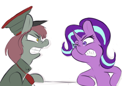 Size: 1280x905 | Tagged: safe, artist:helloiamyourfriend, character:starlight glimmer, oc, oc:veronika, g4, angry, communism, duo, stalin glimmer