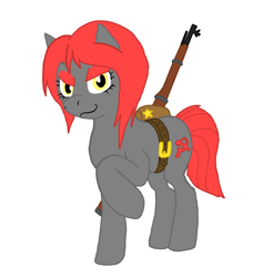Size: 1428x1567 | Tagged: artist needed, safe, oc, oc only, oc:veronika, species:earth pony, species:pony, g4, grin, gun, looking at you, moisin nagant, ms paint, rifle, saddle bag, smiling, smirk, solo, soviet