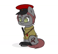 Size: 1743x1611 | Tagged: artist needed, safe, oc, oc only, oc:veronika, species:earth pony, species:pony, g4, boots, clothing, gun, hat, ms paint, no mouth, ppsh-41, solo, sovier, uniform