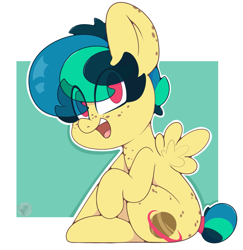 Size: 1627x1677 | Tagged: safe, artist:chaosllama, oc, oc:apogee, species:pegasus, species:pony, g4, cute, female, foal, freckles, looking at you, open mouth, simple background, solo